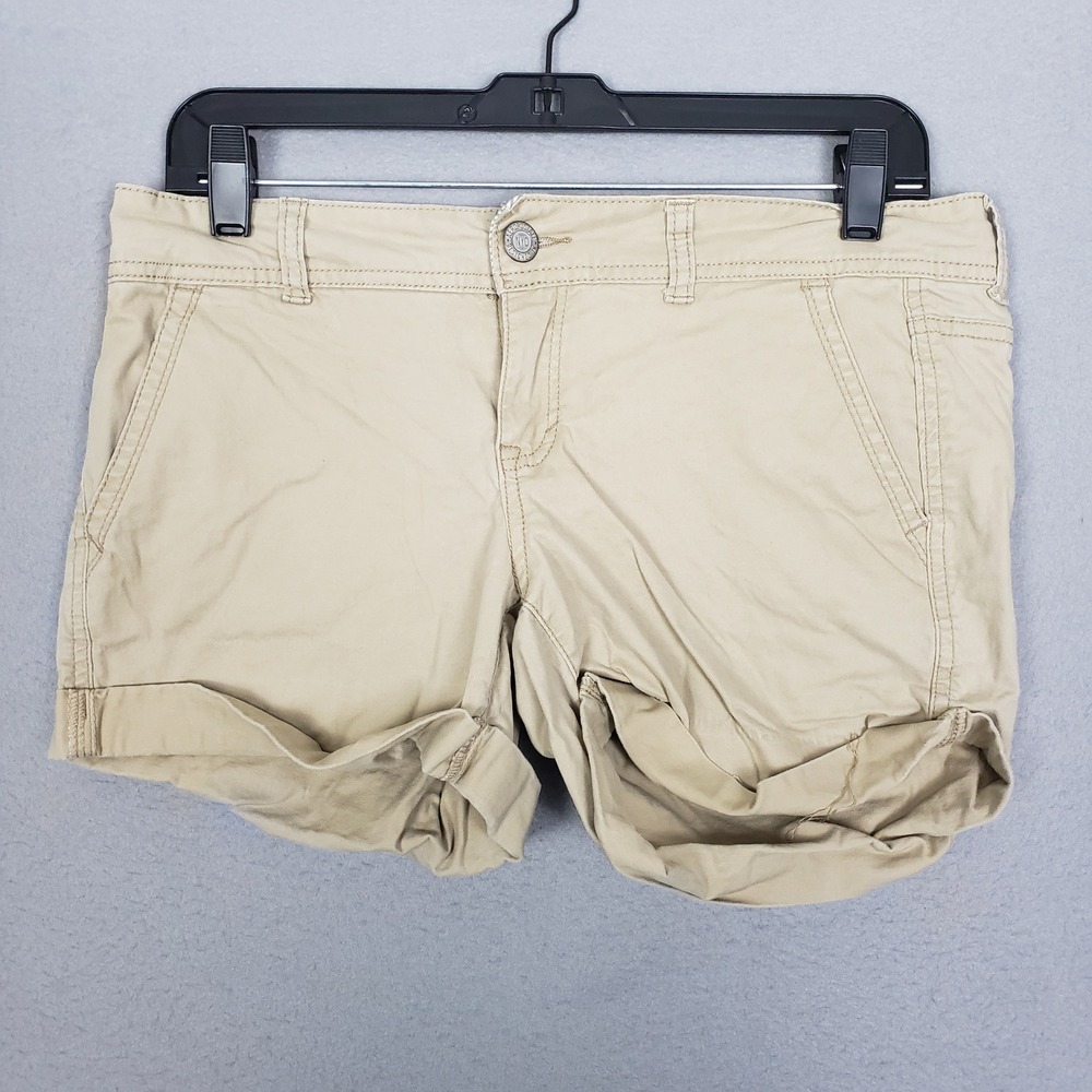 Y2K Aeropostale Midi Twill Shorty Shorts Khaki Tan Casual Preppy Festival Size 6